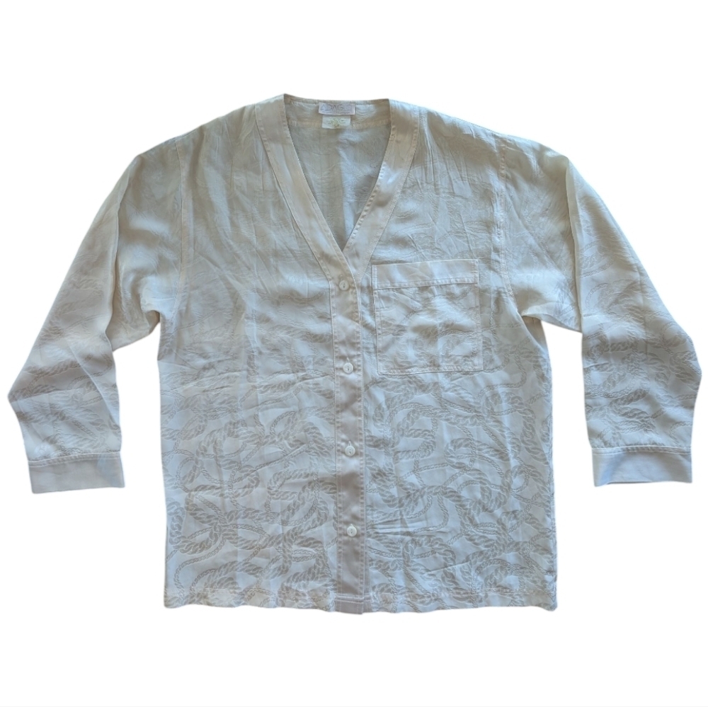 Vintage 100% Silk Long Sleeve Blouse Cream Women's Small